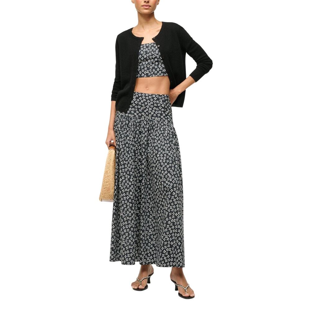 STAUD Black and White Floral Skirt